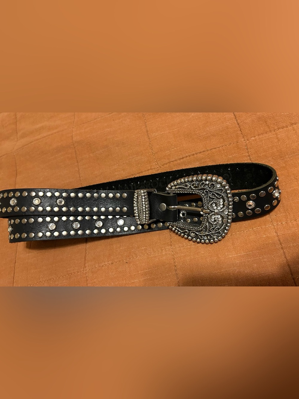 Leatherock Black Studded Belt with Crystal Accents